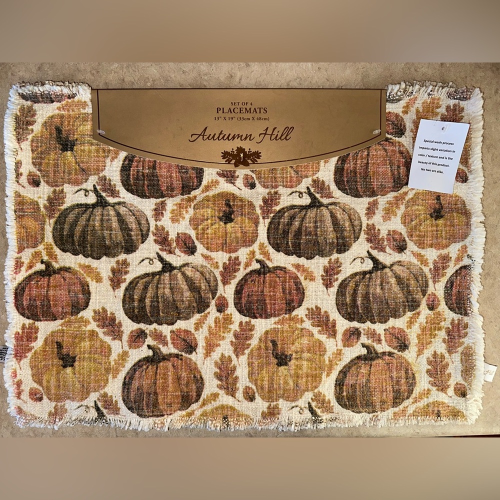 Autumn Hill Pumpkin Fall Placemats Set‎ If 4 NEW